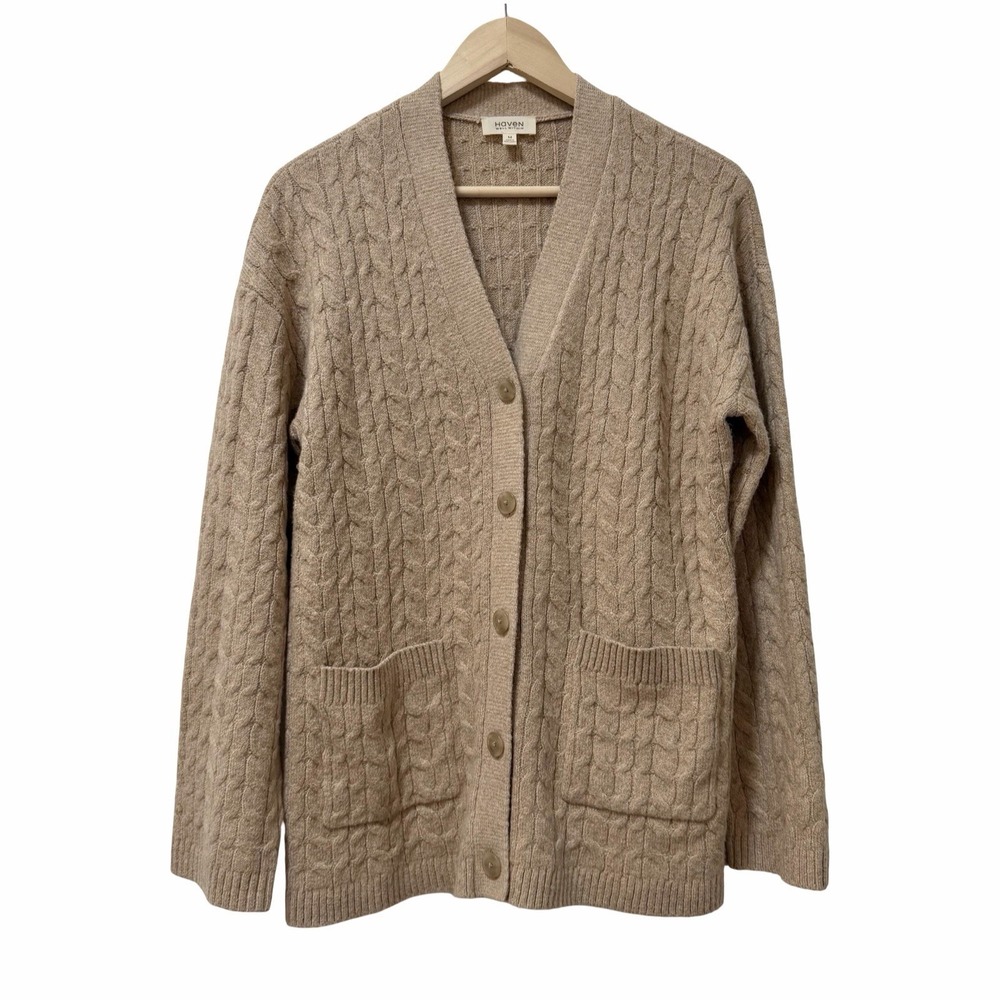 Haven Well Within Womens Cable Knit Button Cardigan Size M Brown Lounge Cozy